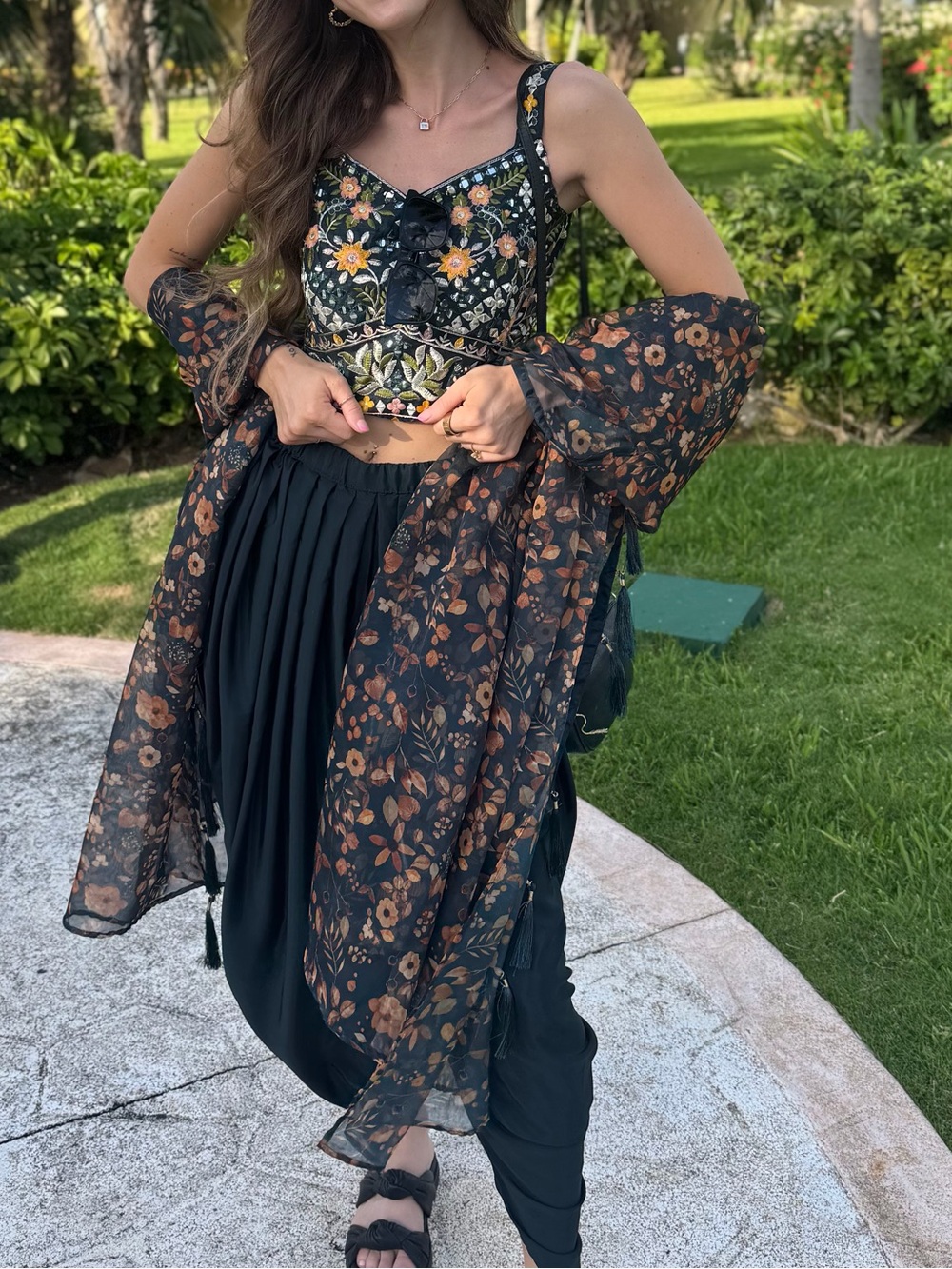 Green Floral Maxi Skirt Outfit